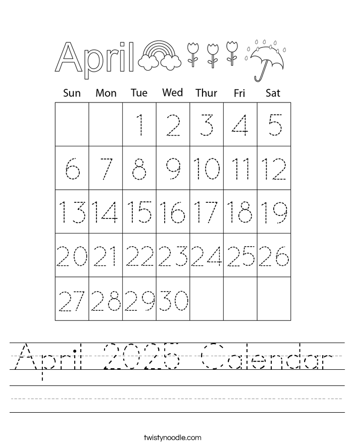 April 2025 Calendar Worksheet