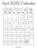 April 2026 Calendar Coloring Page