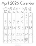 April 2026 Calendar Coloring Page