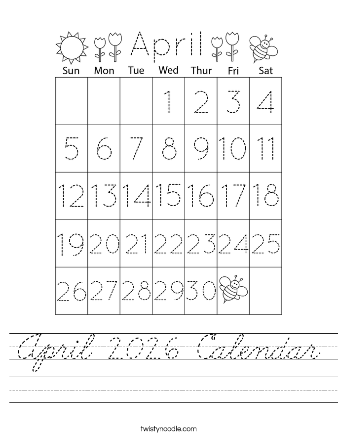 April 2026 Calendar Worksheet