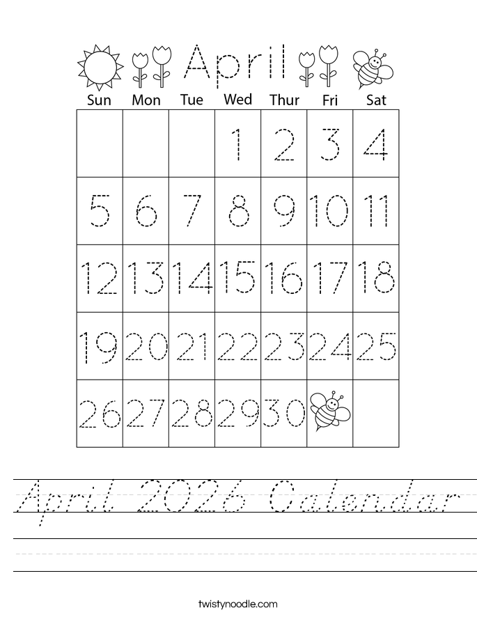 April 2026 Calendar Worksheet