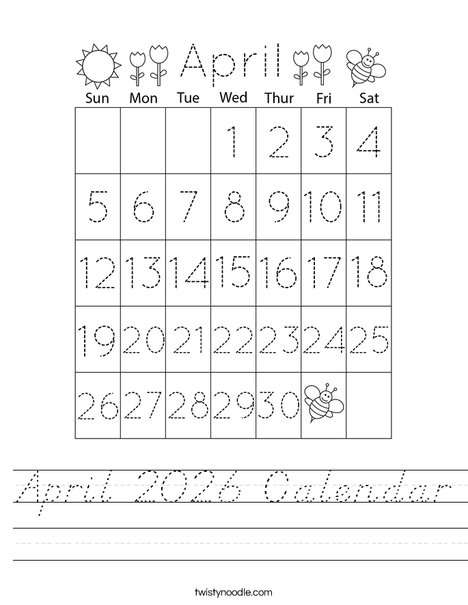 April 2026 Calendar Worksheet