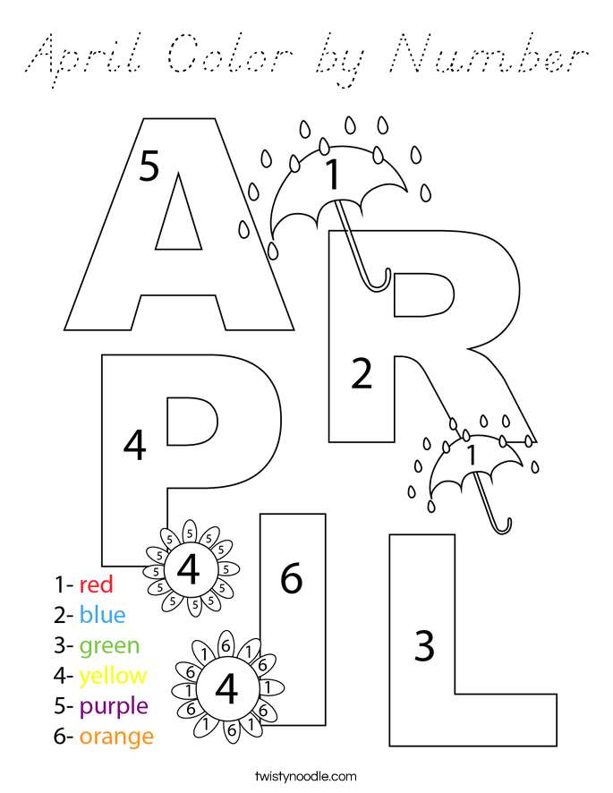 April Color by Number Coloring Page