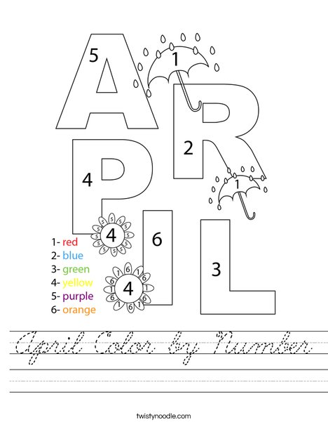 April Color by Number Worksheet