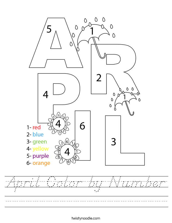 April Color by Number Worksheet