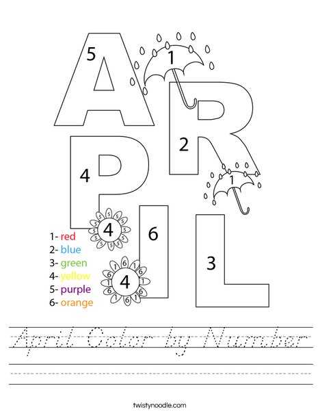 April Color by Number Worksheet