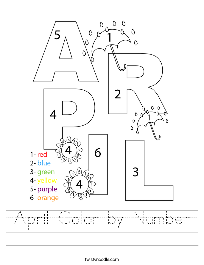 April Color by Number Worksheet