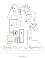 April Color by Number Handwriting Sheet