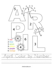 April Color by Number Handwriting Sheet