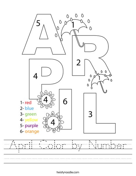 April Color by Number Worksheet