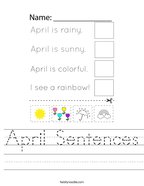 April Sentences Handwriting Sheet