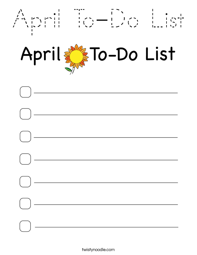 April To-Do List Coloring Page