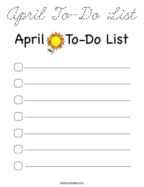 April To-Do List Coloring Page