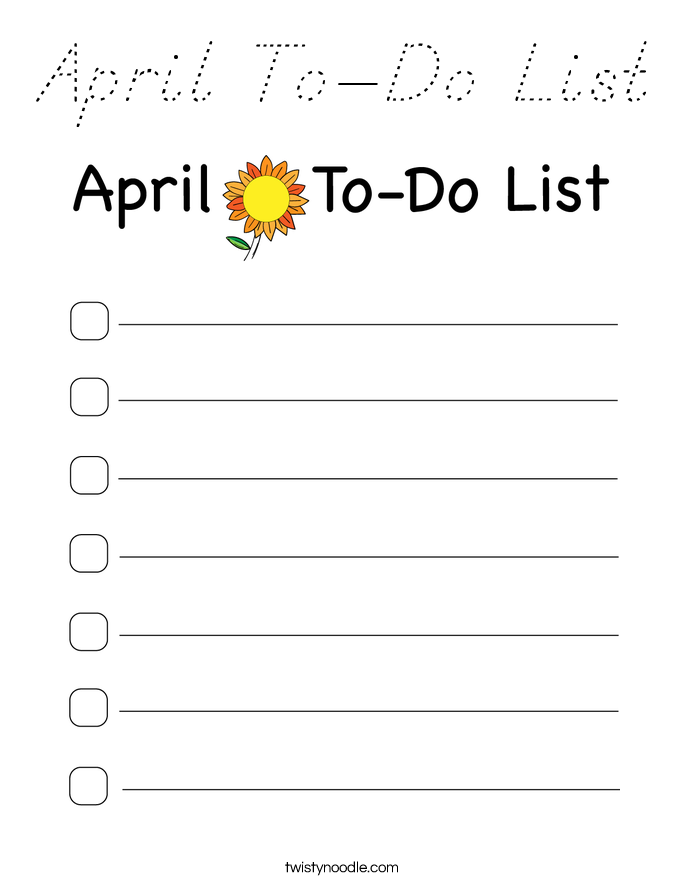 April To-Do List Coloring Page