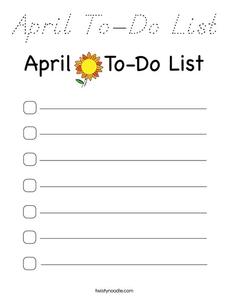 April To-Do List Coloring Page