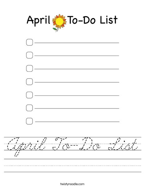 April To-Do List Worksheet