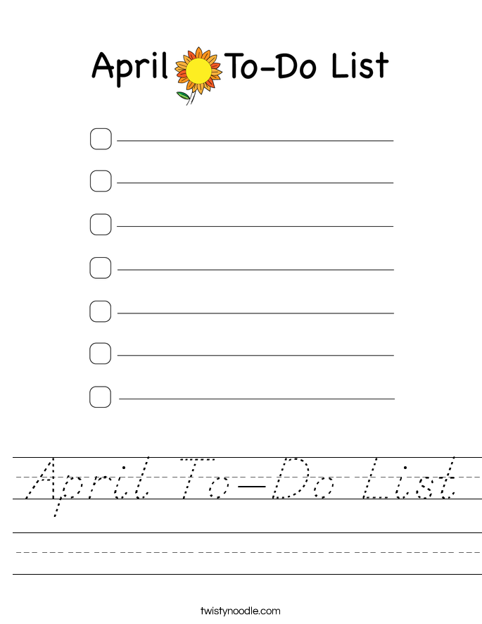 April To-Do List Worksheet