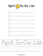 April To-Do List Handwriting Sheet