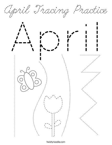 April Tracing Practice Coloring Page