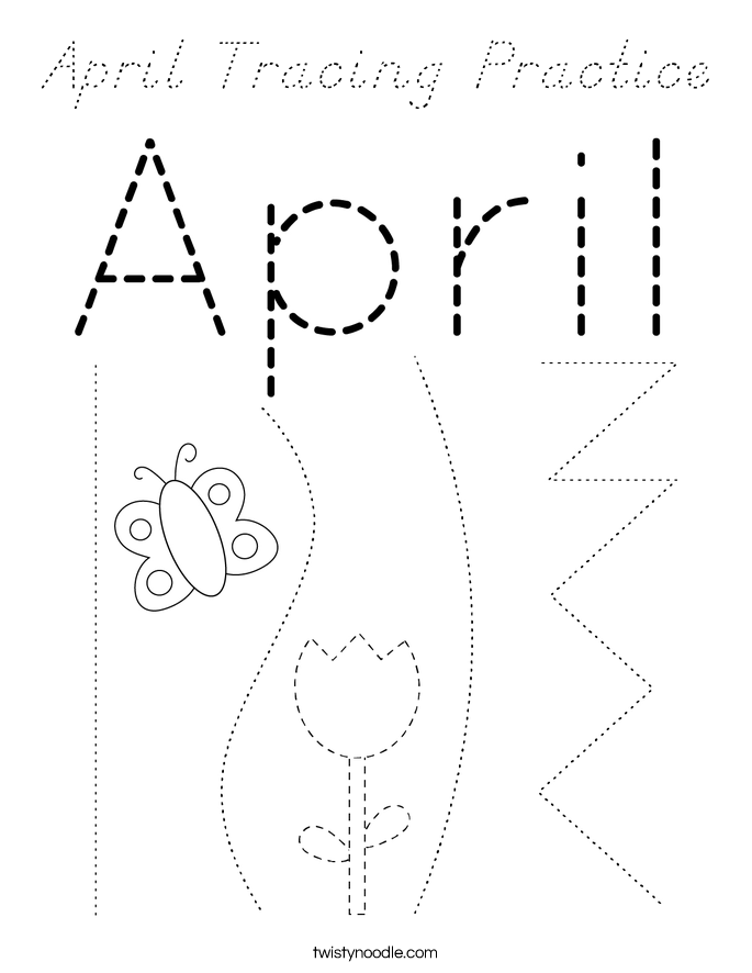 April Tracing Practice Coloring Page