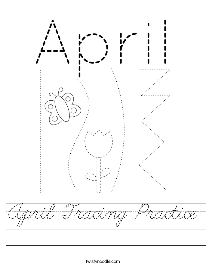 April Tracing Practice Worksheet