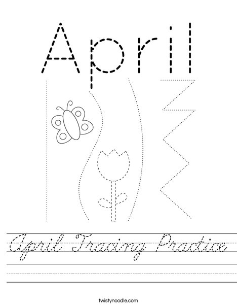 April Tracing Practice Worksheet