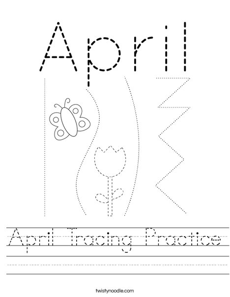 April Tracing Practice Worksheet