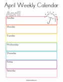 April Weekly Calendar Coloring Page