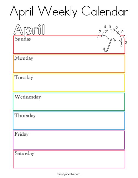 April Weekly Calendar Coloring - April Weekly Calendar Coloring Page Png 468x609 Q85 