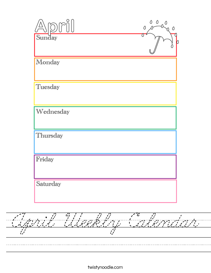 April Weekly Calendar Worksheet