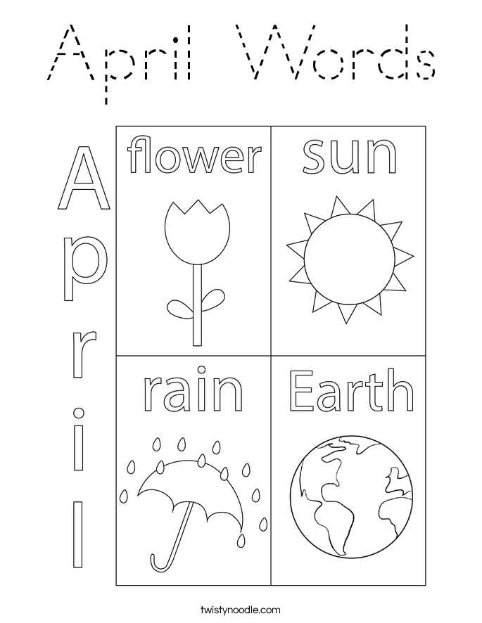 April Words Coloring Page