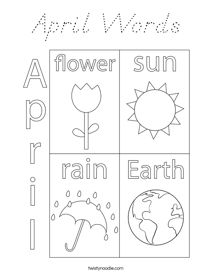 April Words Coloring Page