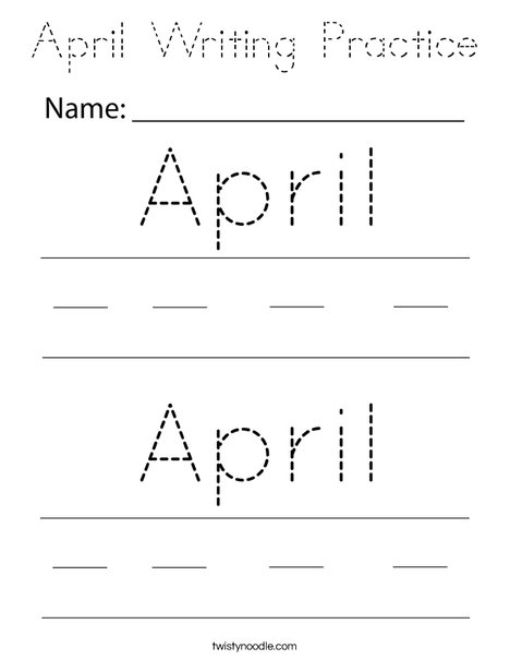 April Writing Practice Coloring Page