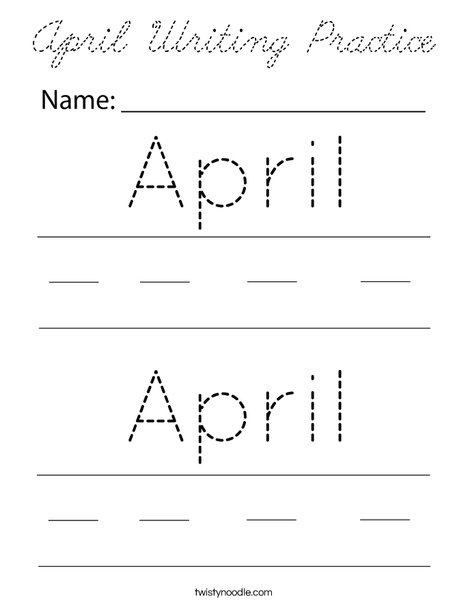 April Writing Practice Coloring Page
