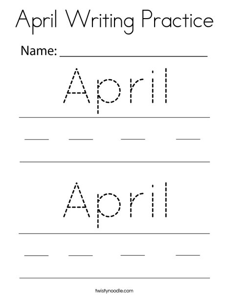 April Writing Practice Coloring Page