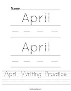 April Writing Practice Handwriting Sheet