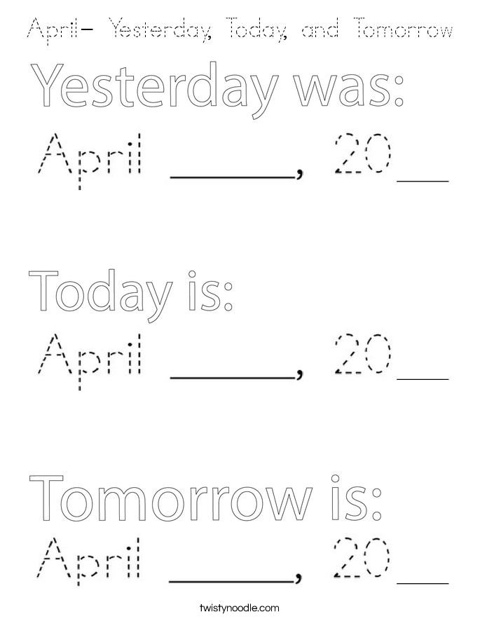 April- Yesterday, Today, and Tomorrow Coloring Page