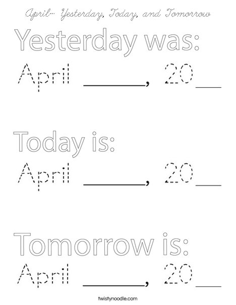 April- Yesterday, Today, and Tomorrow Coloring Page