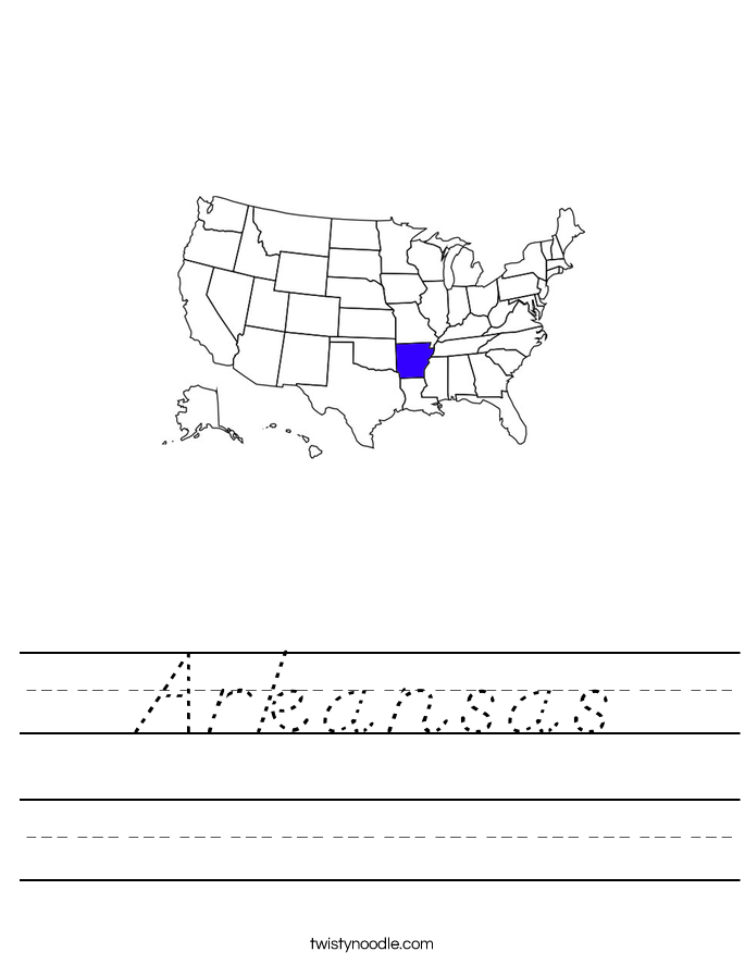 Arkansas Worksheet - D'Nealian - Twisty Noodle