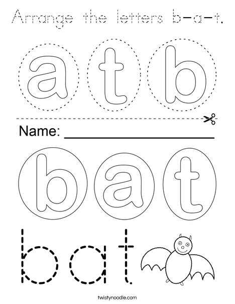 Arrange the letters b-a-t. Coloring Page