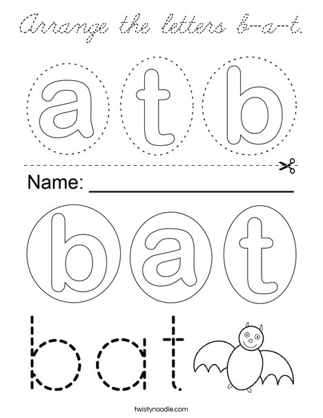 Arrange the letters b-a-t. Coloring Page