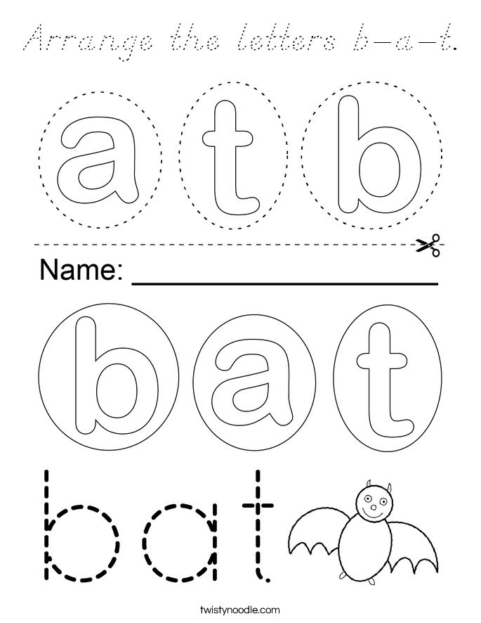 Arrange the letters b-a-t. Coloring Page