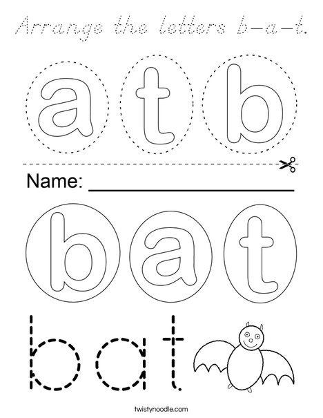 Arrange the letters b-a-t. Coloring Page