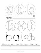Arrange the letters b-a-t Handwriting Sheet