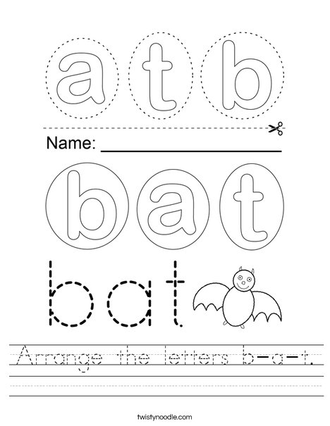 Arrange the letters b-a-t. Worksheet