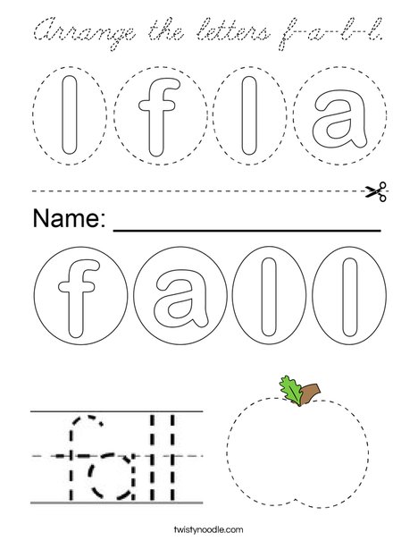 Arrange the letters f-a-l-l. Coloring Page