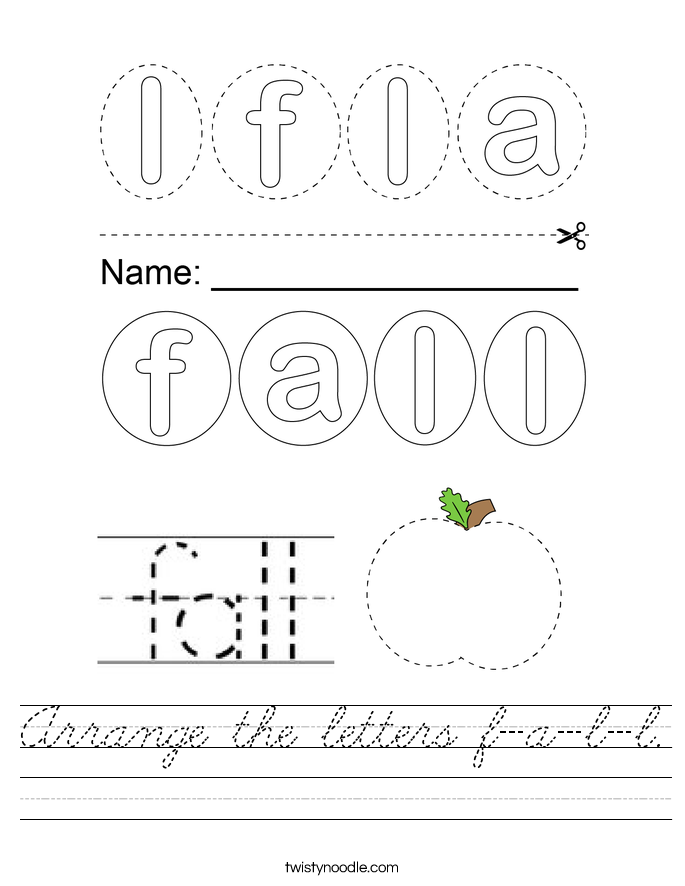 Arrange the letters f-a-l-l. Worksheet