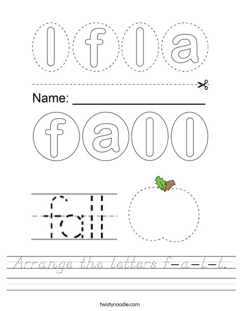 Arrange the letters f-a-l-l. Worksheet