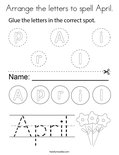 Arrange the letters to spell April. Coloring Page
