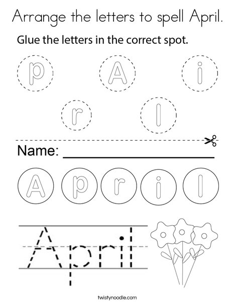 Arrange the letters in April. Coloring Page
